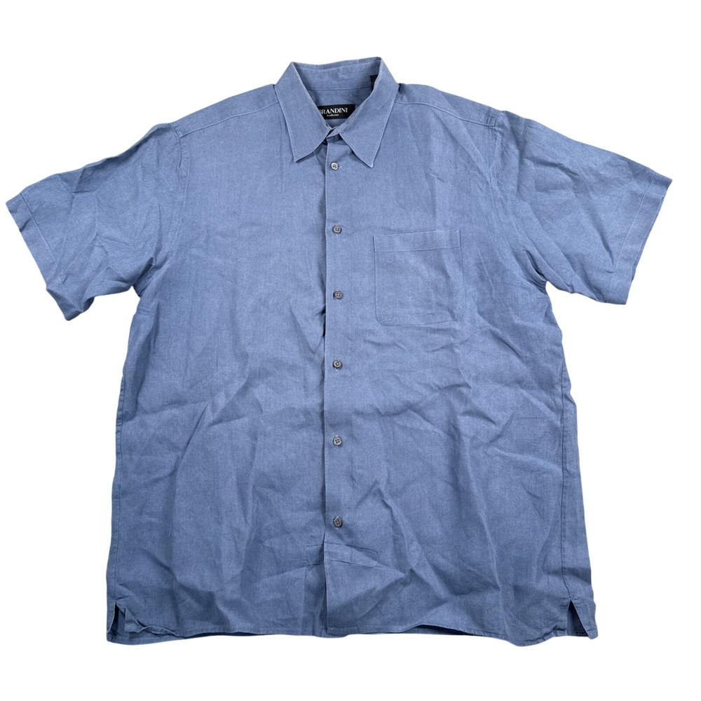 Brandini Shirt Womens L Blue Button Up Short Sleeve Linen Old Money Quiet Luxury